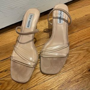 Steve Madden Loft Kitten Heel Tan/Clear Sandals - size 7